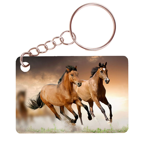 Sleutelhanger 6x4cm - Bruine paarden in galop