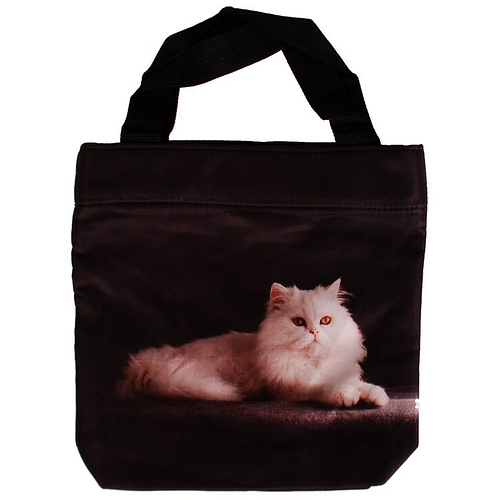 Schoudertasje/Handtasje zwart met witte poes - 21x21cm
