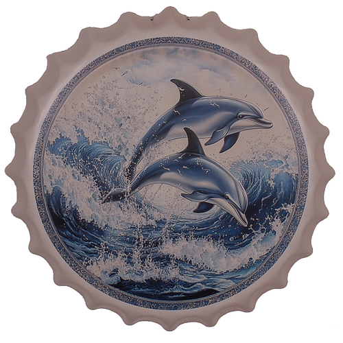 Bierdop/Kroonkurk Metaal - Dolfijnen & Golven - Blauw/Wit - 40cm
