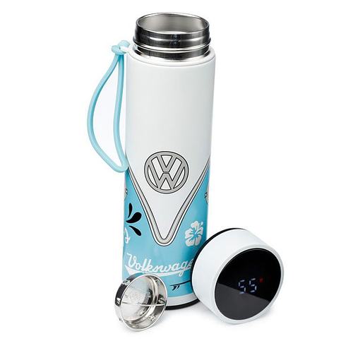 RVS Thermosfles warm en koud met digitale thermometer 450ml - Volkswagen T1 lichtblauw