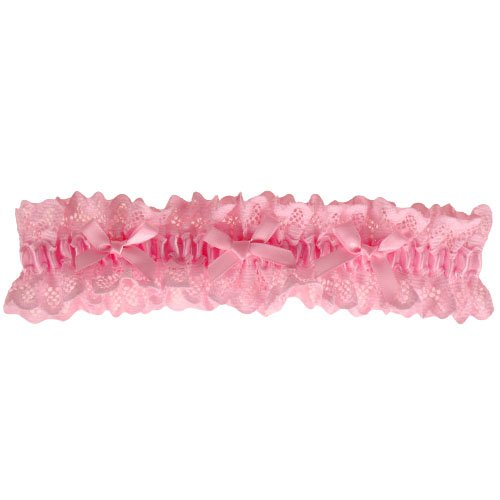Roze Kousenband grote maat - met kant en 3 roze strikjes