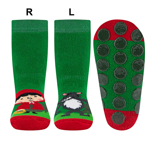 Antislipsok Ewers - Roodkapje en Wolf - Links/Rechts - Groen&Rood - Siliconennoppen