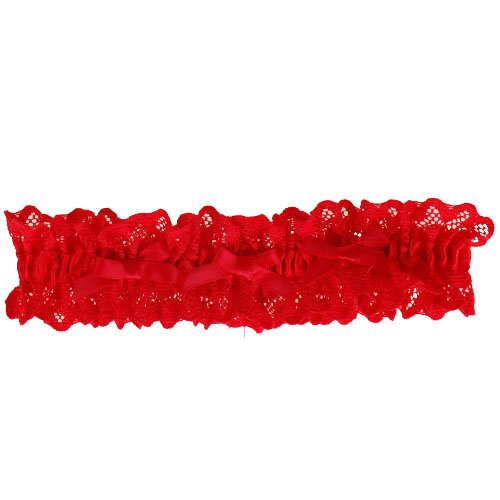 Rode Kousenband grote maat - met kant en 3 strikjes