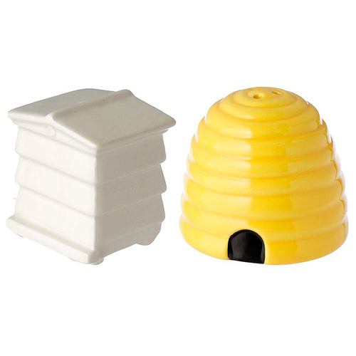 Peper- en Zoutstel Bijenkorf en Witte Bijenkast Keramiek - 5,5x5-6x4,5-6cm (LxBxD)