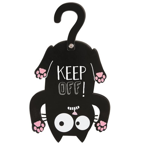 Deurhanger hout - Ed the Cat - Zwart - Come in/Keep out! - 25cm