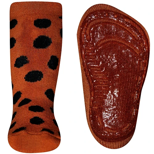  Antislipsok oranje/bruin met zwarte stippen