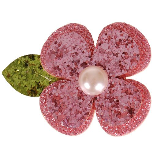 Haarclip bloem roze met glitters - 7 cm 