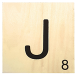 Houten Bordje 10x10x0.5cm - J - Zwarte Letter/Woordwaarde - Onbehandeld - Onderzetter/Homedeco