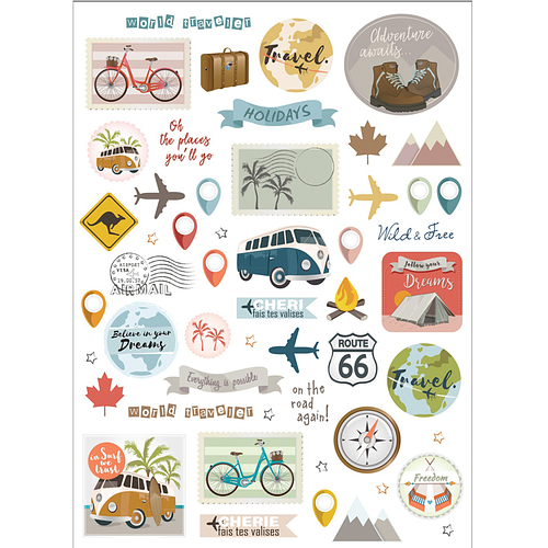 Stickers - World Traveler - Scrapbook Hobby DIY Stickervel - 0.5-4.5cm - 104 Stuks 