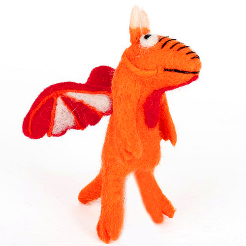 Vilten Vingerpoppetje Draakje Oranje met Vleugels - 16cm