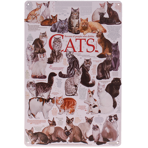 Metalen Plaatje - Cats - Diverse Rassen Afbeeldingen Katten - 20x30cm