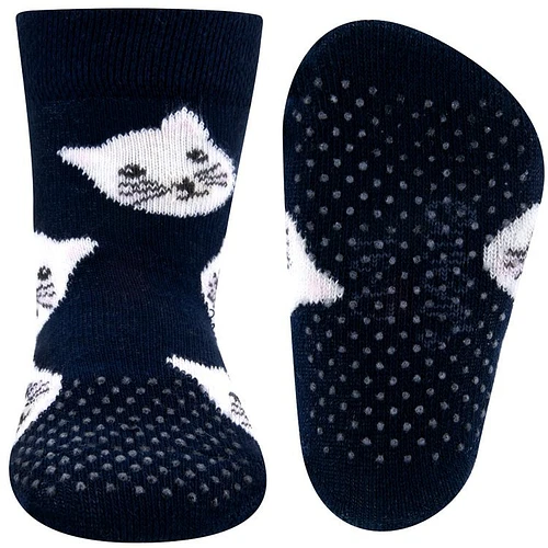 Antislipsokjes met nopjes - Donkerblauw met Poezenhoofden