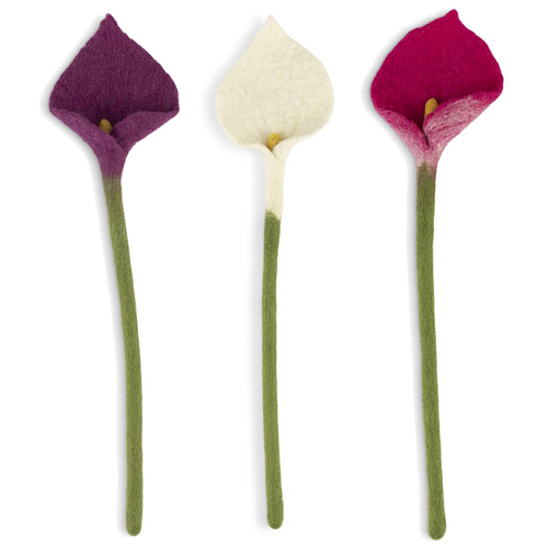 Bloemen - Calla 50cm - Vilt Fairtrade - Assortiment 3 kleuren - Magenta/Paars/Wit -  Homedeco