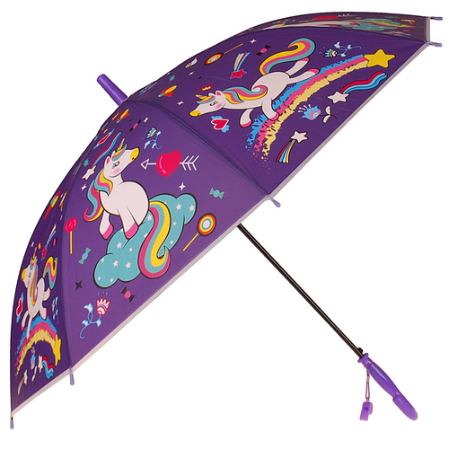 Kinderparaplu Paars- Eenhoorns-Regenboog-Sterren met Fluitje - 80cm