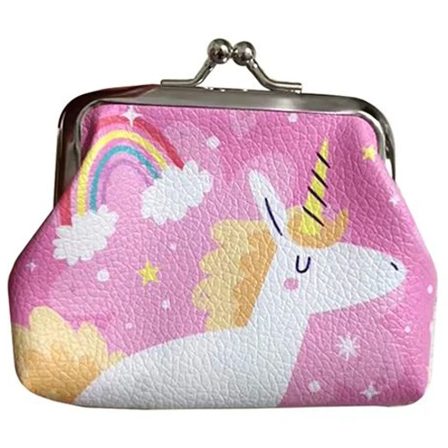 Knip Portemonnee Eenhoorn Magic Roze met Regenboog en Sterren - Zilverkleurige Knipbeugel - 8x9x1,5cm