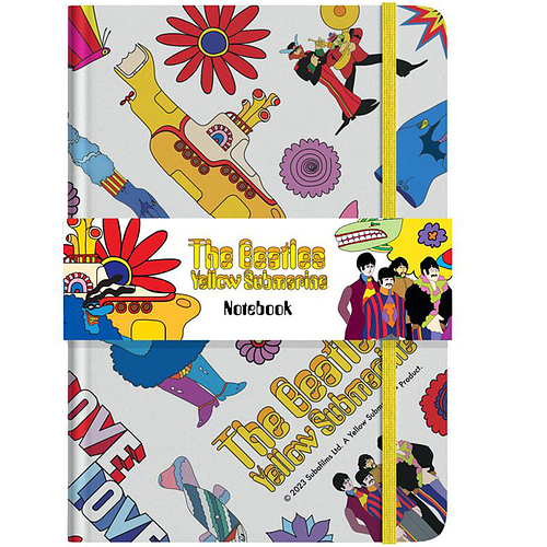 Notitieboekje - The Beatles - Yellow Submarine Love - Wit - A5 Gelineerd - 100% Gerecycled Papier/Karton Gelijmde Rug Elastiek- Dikte 9mm