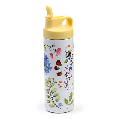 Drinkfles Thermosfles RVS - Nectar Meadow - Bijen & Wildebloemen - Wit/Lichtblauw - Flip Top - 500ml - 22.5x7x7cm