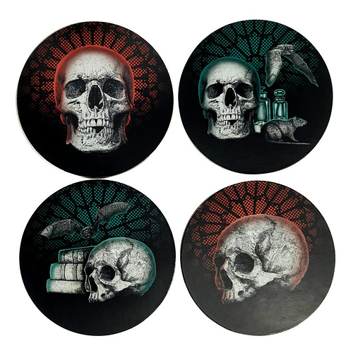 Onderzetters Set 4 Stuks - Gothica - Skulls Nocturne - 10x10cm