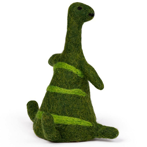 Wolvilt Dinosaurus Brontosaurus - Kleine Handpop/Eiwarmer - Handmade&Fairmade Homedeco - 13x8cm
