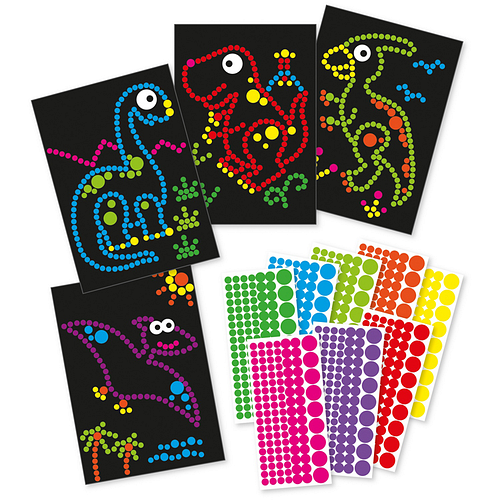 Knutselset A4 Fromaat Karton - Dinosaursussen - 4x Voorbeeldplaat / 8x Stickervellen - DIY Hobby Kind 3+