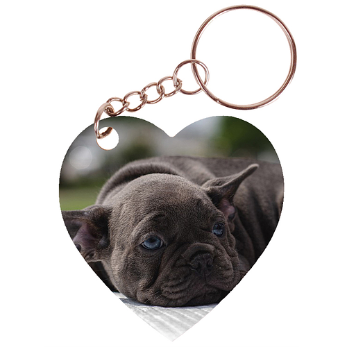 Sleutelhanger hartje 5x5cm - Franse Bulldog Pup op Kleed