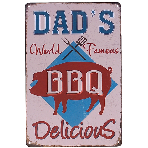 Metalen plaatje - Dad's BBQ World Famous