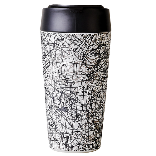 PLA/Plant - Bioloco Beker to Go - Abstracte Patronen in Zwart- 420ml