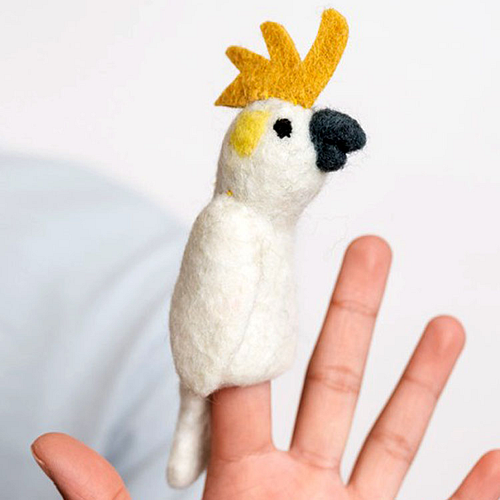 Vingerpoppetje Wolvilt - Vogel - Kaketoe Wit/Geel - Handmade&Fairmade - Homedeco - 10cm
