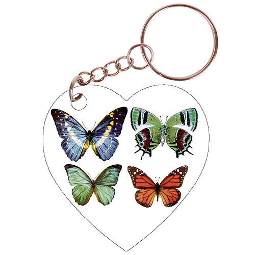 Sleutelhanger hartje 5x5cm - Vlinders - Diverse kleuren