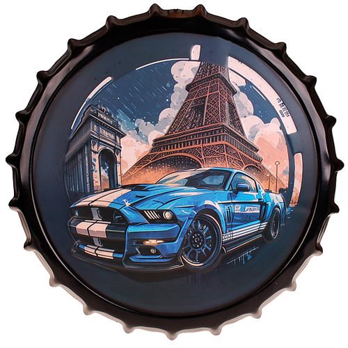 Bierdop/Kroonkurk - Mustang Muscle Car Eifeltoren - Metalen Wanddecoratie - 40cm