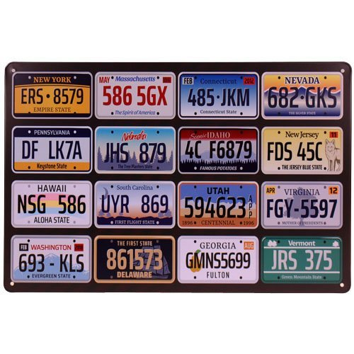 Metalen plaatje Nummerborden van Amerikaanse staten - 31x21 cm