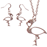 Set - Ketting 55cm RVS - Oorbellen Zilverkleurig - Hangertjes Flamingo Zilverkleurig 2,5cm
