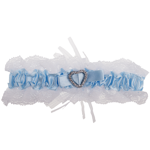 Kousenband wit met blauw