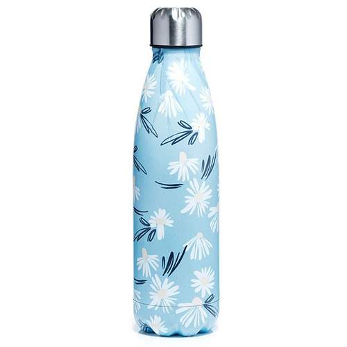 RVS Thermosfles warm en koud Pick of the Bunch Margrietjes - Lichtblauwe fles met witte bloemen - 500ml