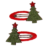 Kerst Haarclipjes - Set - Glittersteentjes Groen Kerstboompje met Rode Ster - 5,5cm