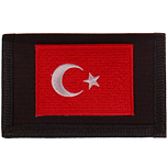 Zwarte klittenbandportemonnee 12x9cm - Applicatie 8x6cm vlag Turkije
