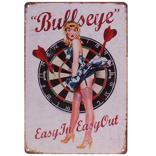 Metalen Plaatje - Bullseye Darts Pin-Up Girl - 20x30cm