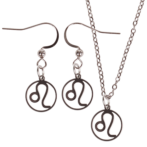 Set - Kinderketting 45cm - Oorbellen Zilverkleurig - hanger sterrenbeeld Leeuw