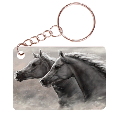 Sleutelhanger 6x4cm - Paarden in Galop Illustratie