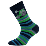 Kindersok Ewers - Donkerblauw met Groene Trekker/Tractor & Groene/Blauwe/Grijze Steepjes
