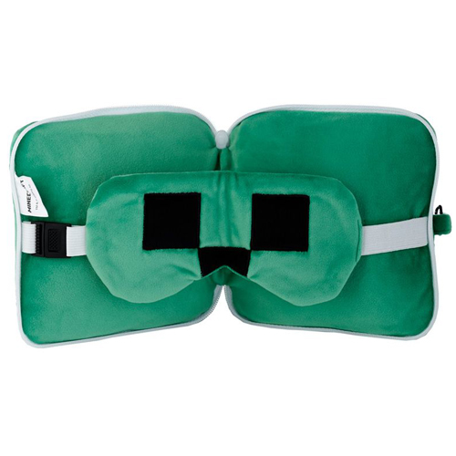 Reiskussen met Slaapmasker Minecraft Creeper - Vierkant Pluche - Originele Licentie - 15,5x15,5x8,5cm