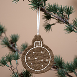 Hanger Vilt - Kerstbal Geborduurd Stippen Motief - Gingerbread - 8cm - Bruin/Wit - Fairtrade