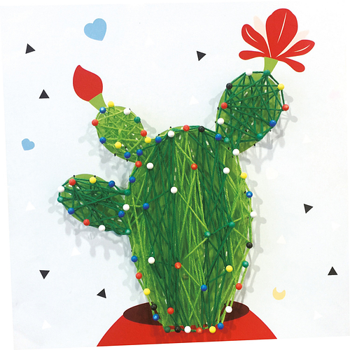 Knutselset - String-Art Cactus met Bloemen - Groen - Hobby DIY Kind 3+ - 21x21cm