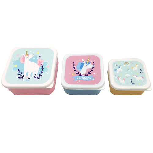 Lunchbox Snackbox - Unicorn Magic Eenhoorns - Glitter - Set 3-delig M/L/XL Nestbaar - 6x13,5x13,5cm(XL)