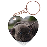 Sleutelhanger hartje 5x5cm - Franse Bulldog Pup op Kleed
