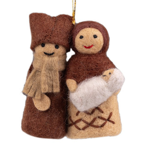 Hanger Vilt Kerst - Jozef en Maria Figuurtjes - Bruin - 11cm - Handgemaakt & Fairtrade