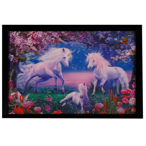 Poster 3D met Lijst - Eenhoorns met Veulen Magisch Bos - 43x33cm