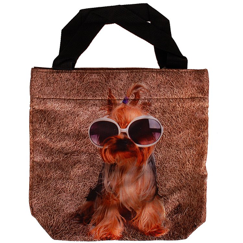 Schoudertasje/Handtasje met Yorkshire Terrier met zonnebril - 21x21cm