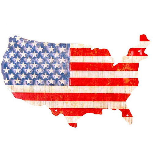 Metalen plaat in vorm USA met Amerikaanse Vlag - 40x25xm