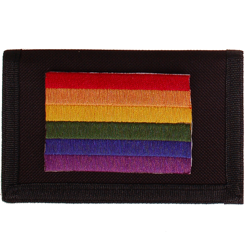 Zwarte klittenbandportemonnee 12x9cm - Applicatie 8x6cm vlag Regenboog
